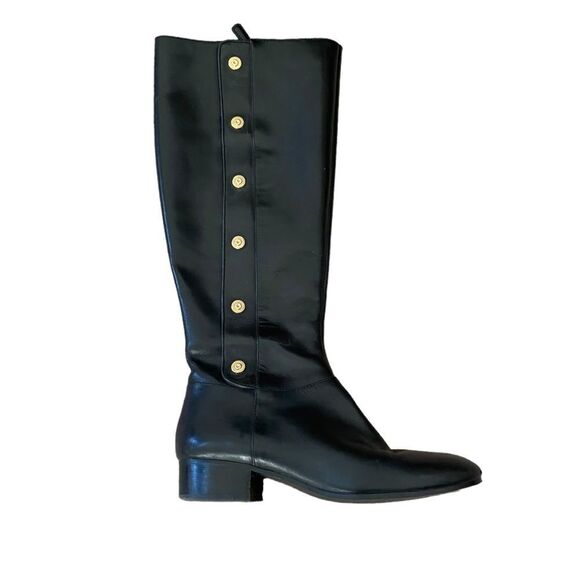 Nine West Oreyan Tall Black Leather Riding Boots Gold Button Details US Size 8.5 - Picture 2 of 10